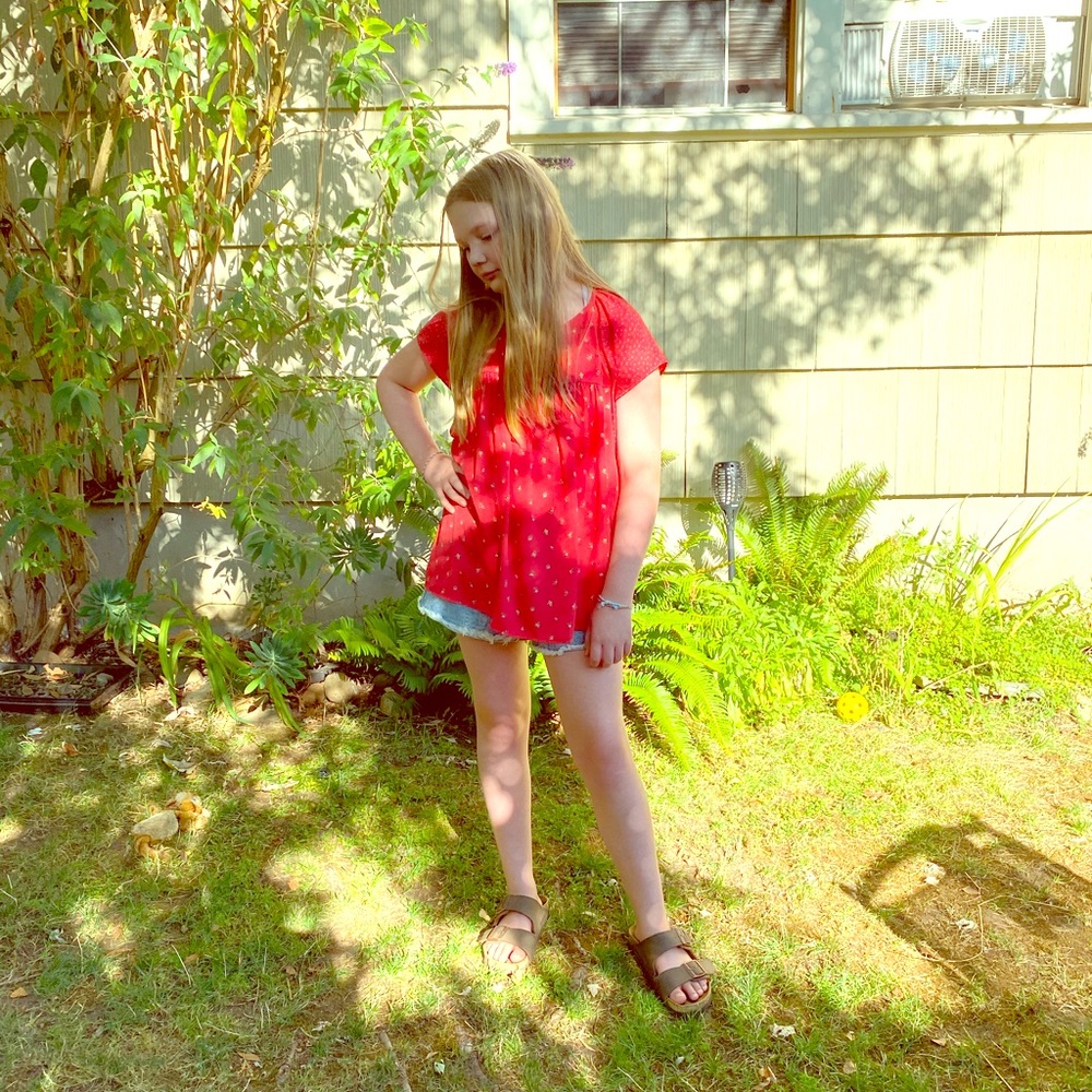 Red flowered blouse